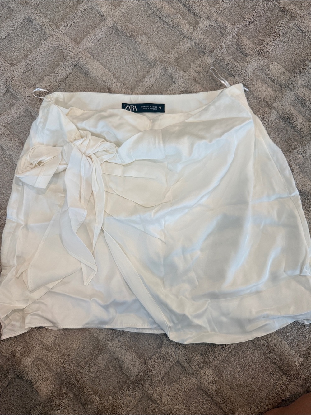 Zara White Satin Mini Wrap Skirt with Side Tie